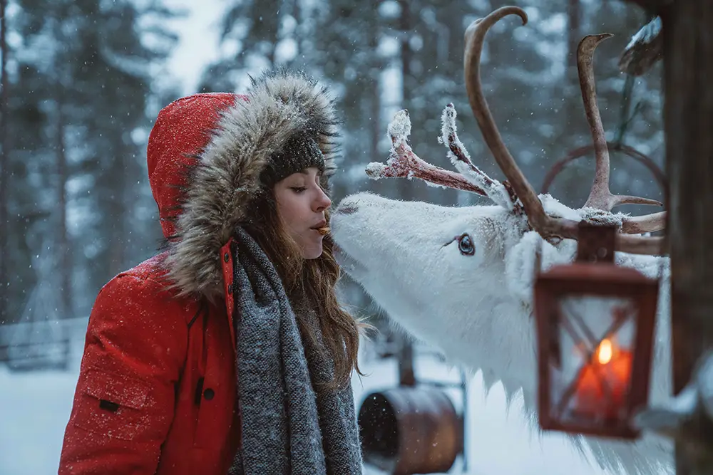 Woman and reindeer