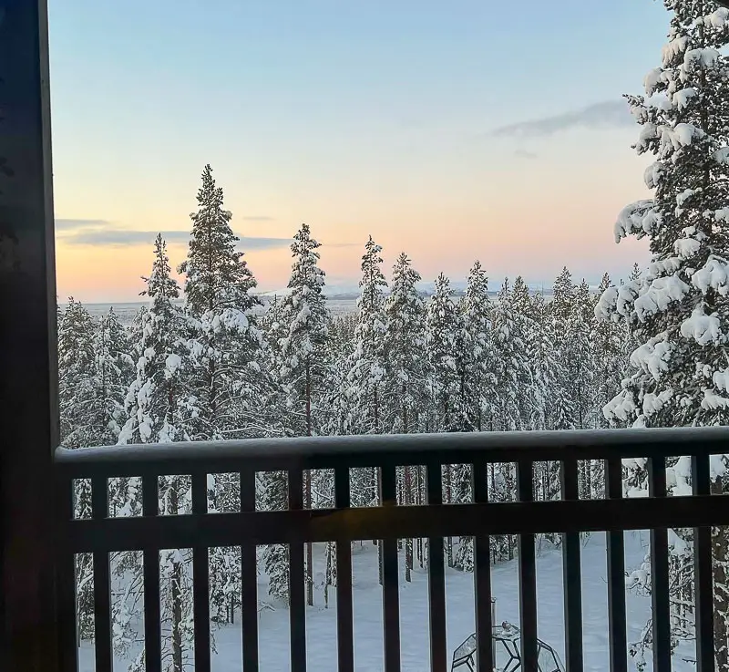 Winter view from Grand Hideout Levi cabin in Levi Lapland