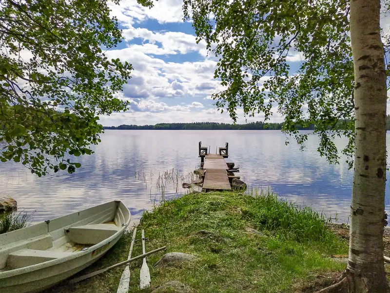 Lake shore and pier at Hepolehto in Hankasalmi
