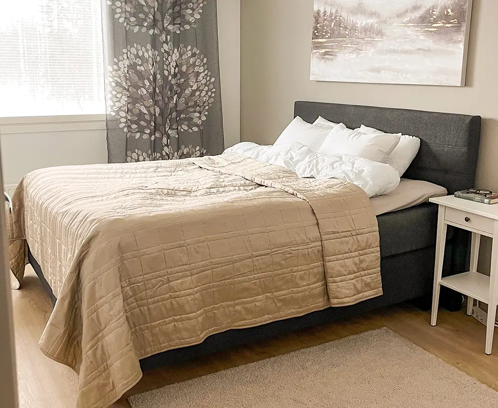Beautifully decorated bedroom with a double bed