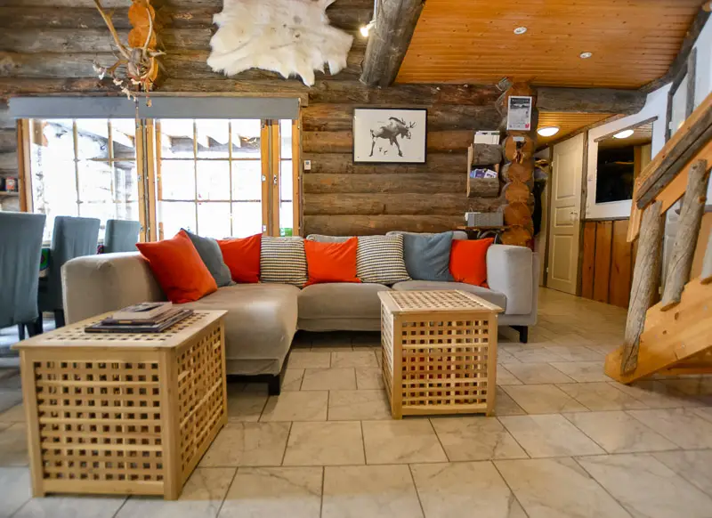 Log cabin interior in Ylläs Lapland