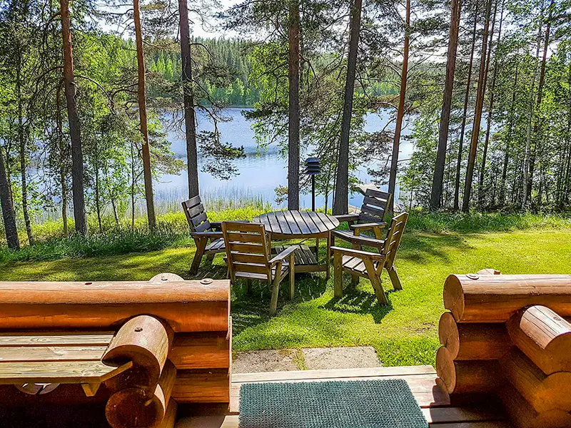 View to the lake from terrace at Loma-Pälsilä cottage in Kuhmoinen