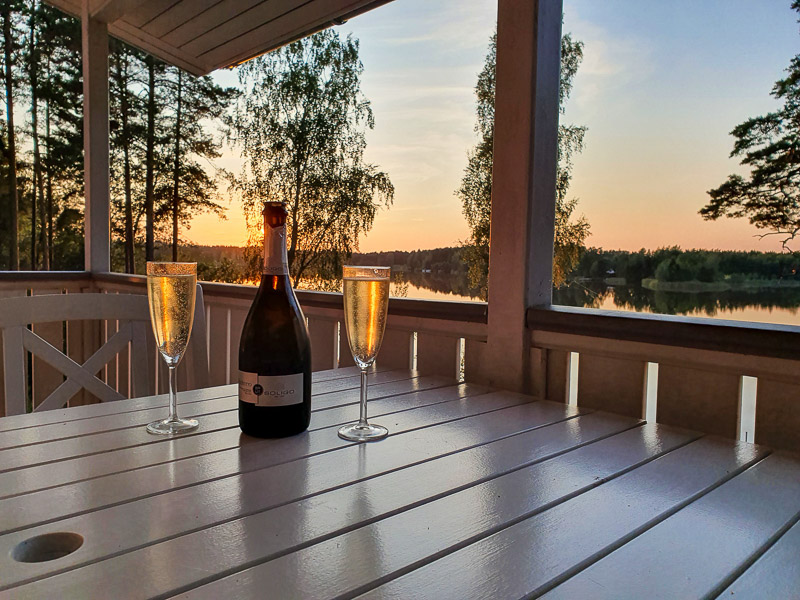 Champagne glasses on a cottage terrace